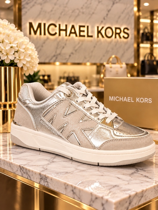 Michael Kors Shoes - Michael Kors Rebel Metallic Silver Leather Sneakers Women's 10M NIB
